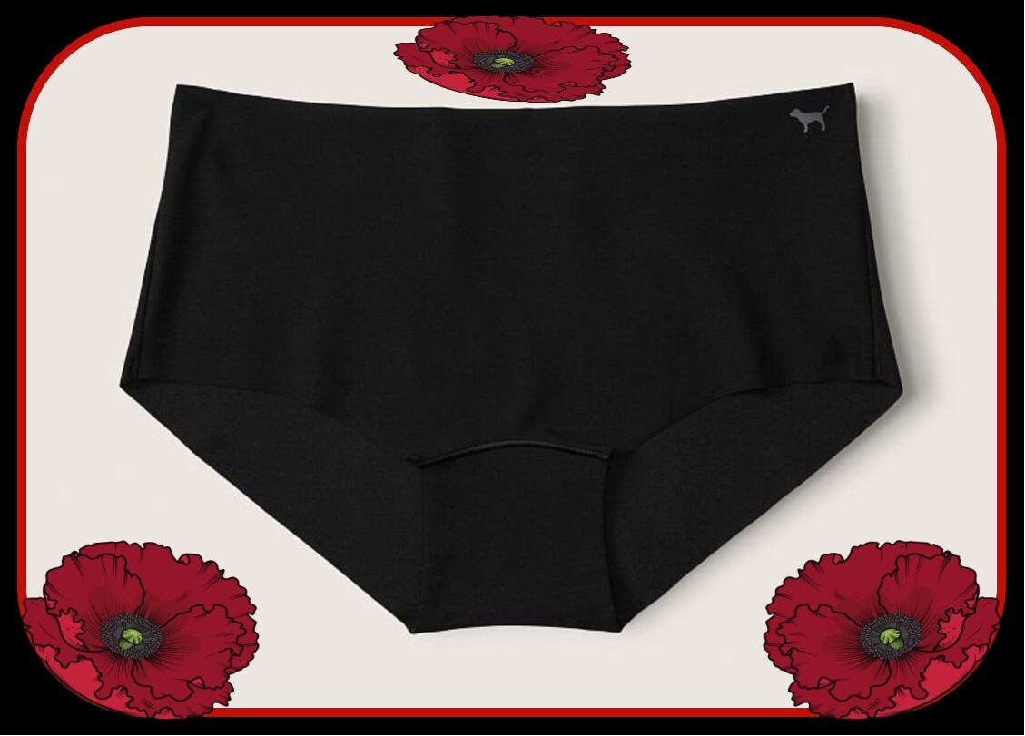S NOSHOW Dark NOIR Black LowRise Victorias Secret PINK Boyshort Brief Pantie