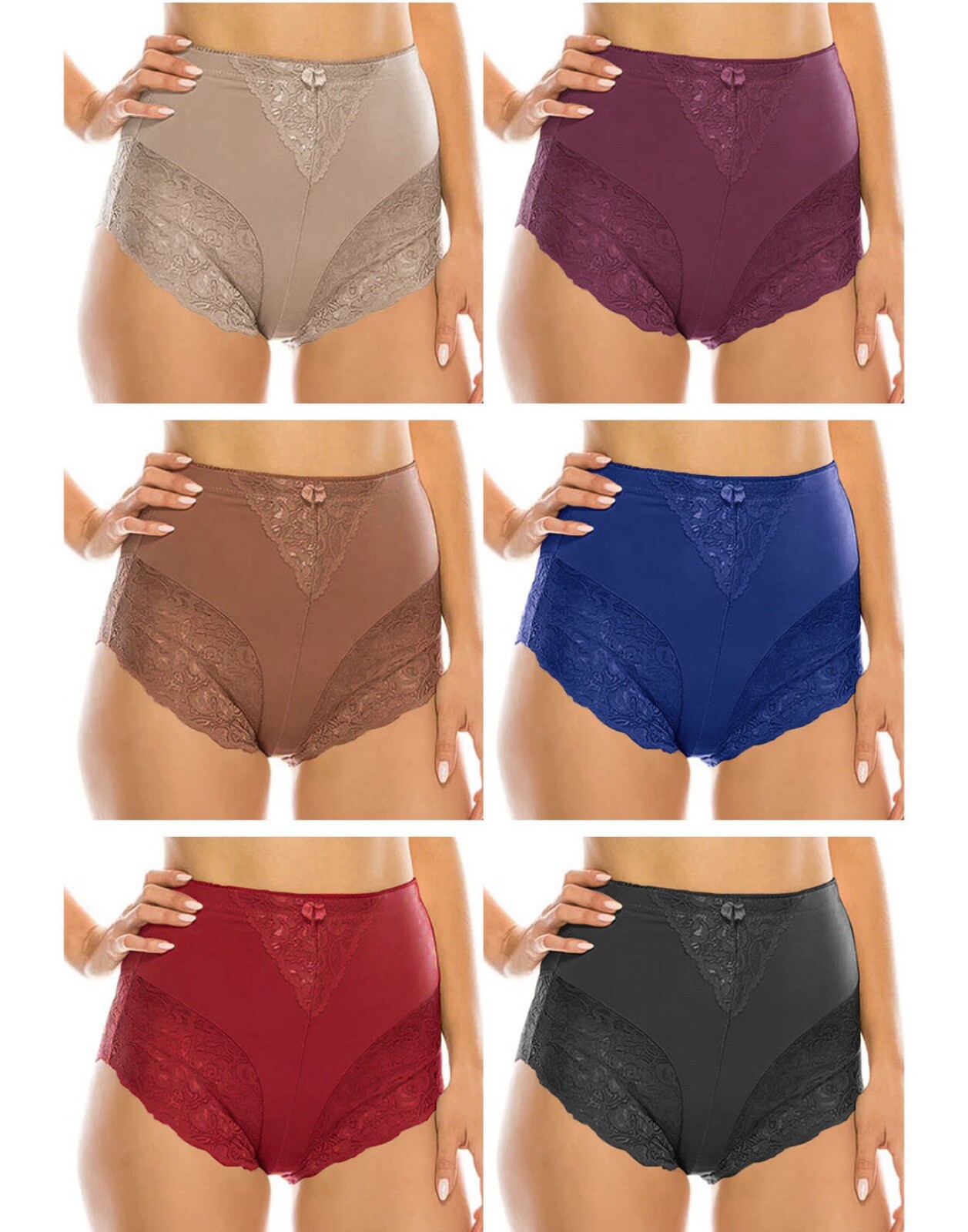 Pack Of 6 High Waisted Briefs Tummy Control Girdles Lace Lot Panties #31 Sz 2XL
