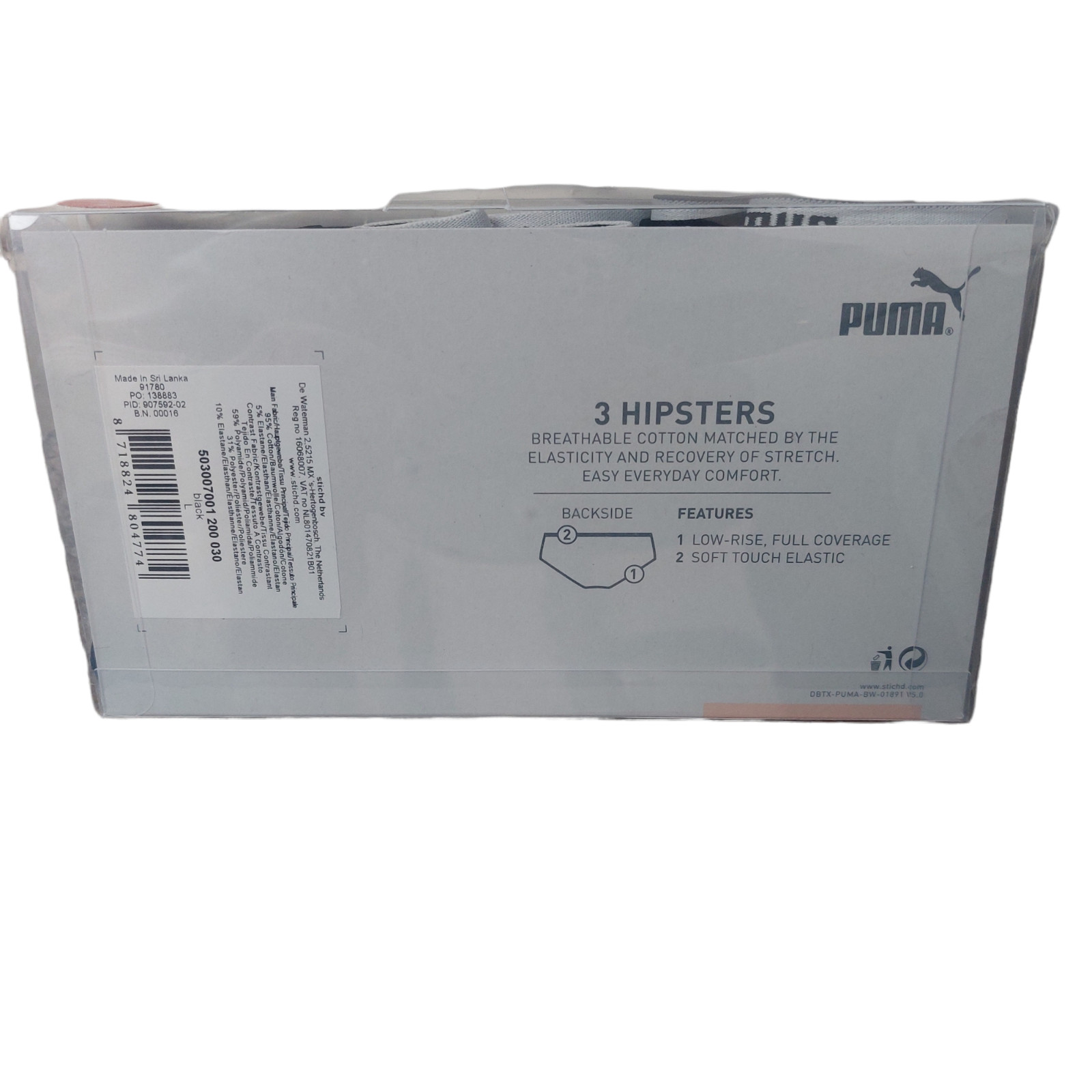 PUMA Women’s Hipster Brief 3-Pack, Black. L UK