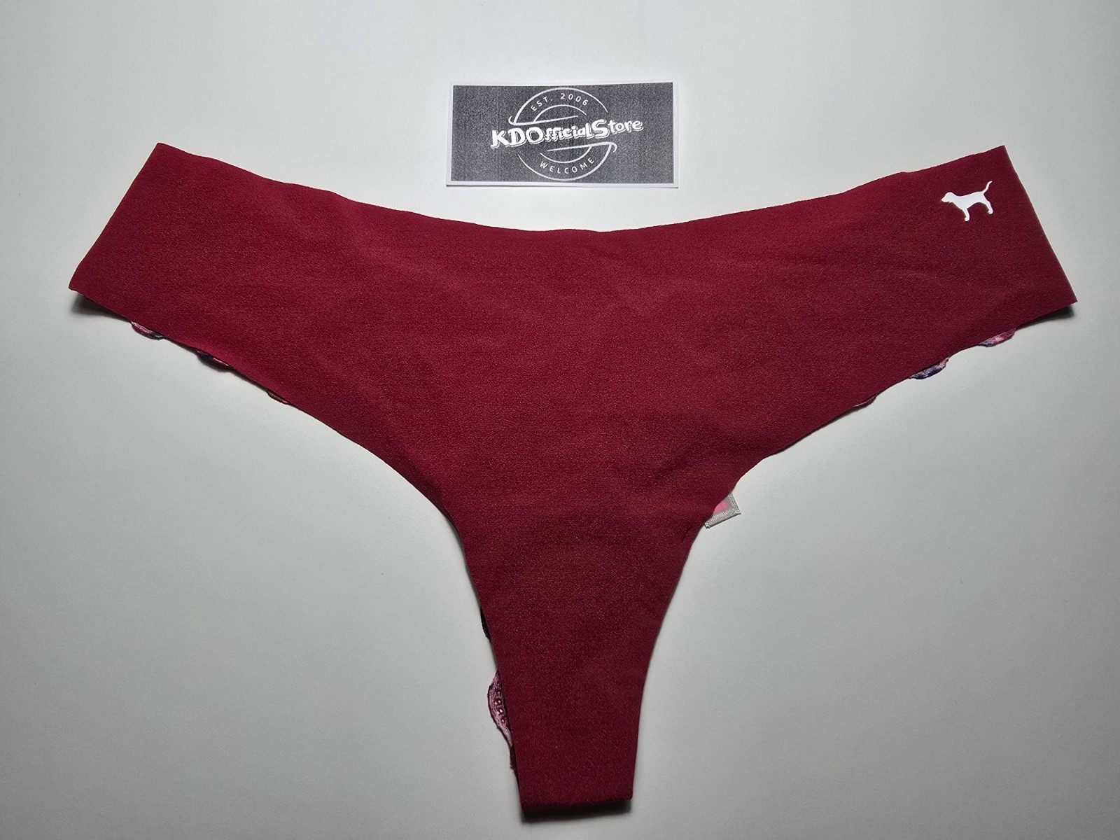 M Victoria’s Secret PINK Lace Back No Show Logo Thong Panties Underwear Maroon