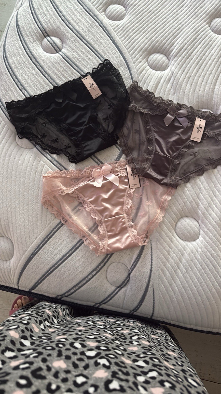 Set of 3 Elegant Lace Trim Panty Set – Black, Gray, Pink SMALL