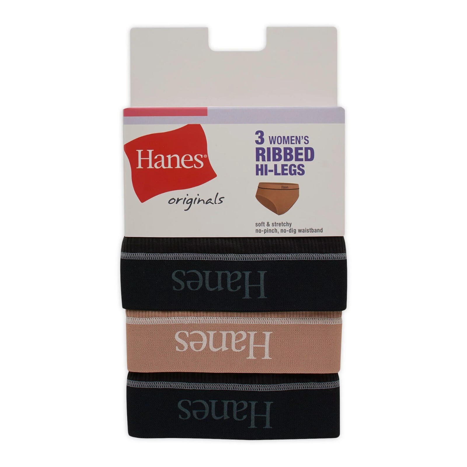 Hanes® Originals Women’s Hi-Leg Underwear, Soft & Stretchy Ribbed Blend, 3-Pack