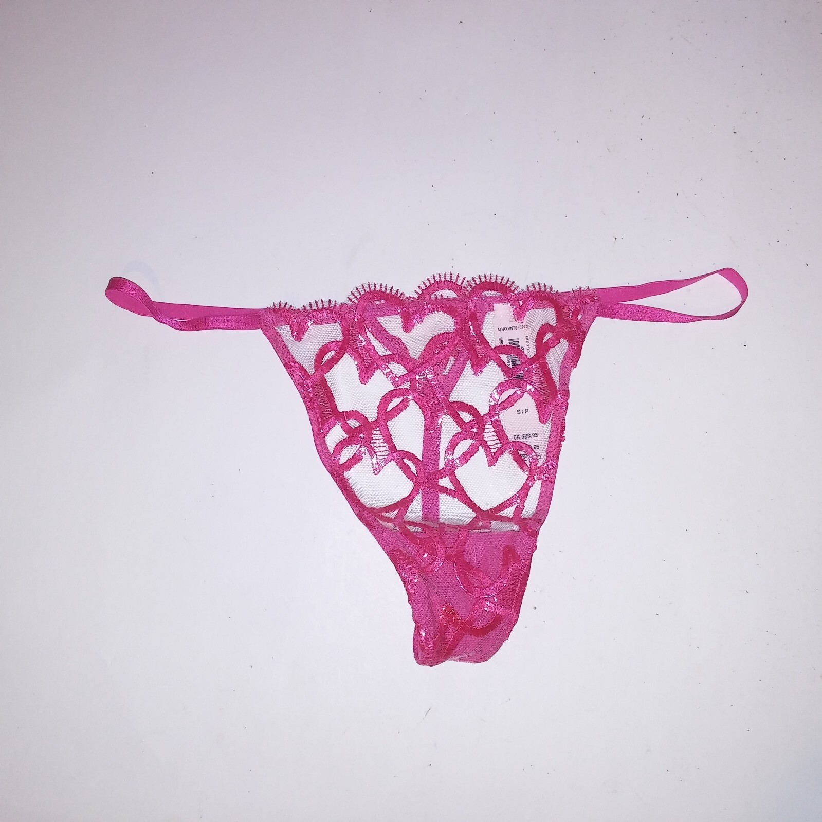 Victoria Secret Panty Thong V String Sheer Pink Hearts Embroidered Dream Angels