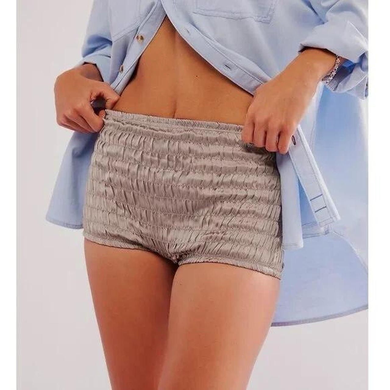 Free People Intimately Ruched Shorties Gray Size Medium NWOT High Rise Micro