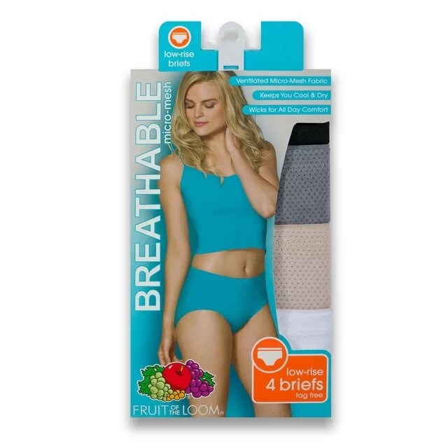 Fruit of the Loom® Women’s Breathable Micro-Mesh Low-Rise Brief Panties – 4 Pack