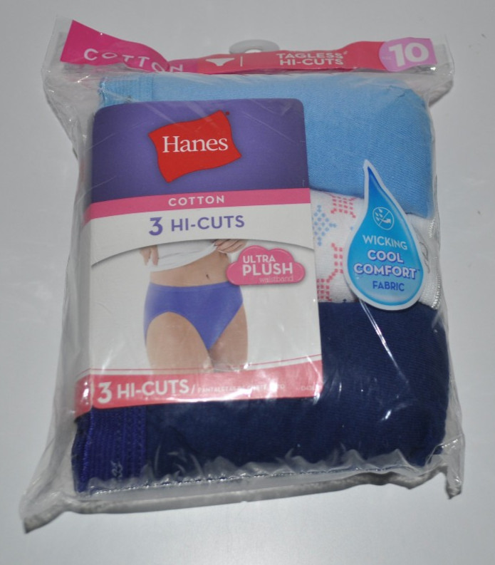NIP of 3 Hanes Women’s Size 10 Cotton Tagless Hi-Cut Panties