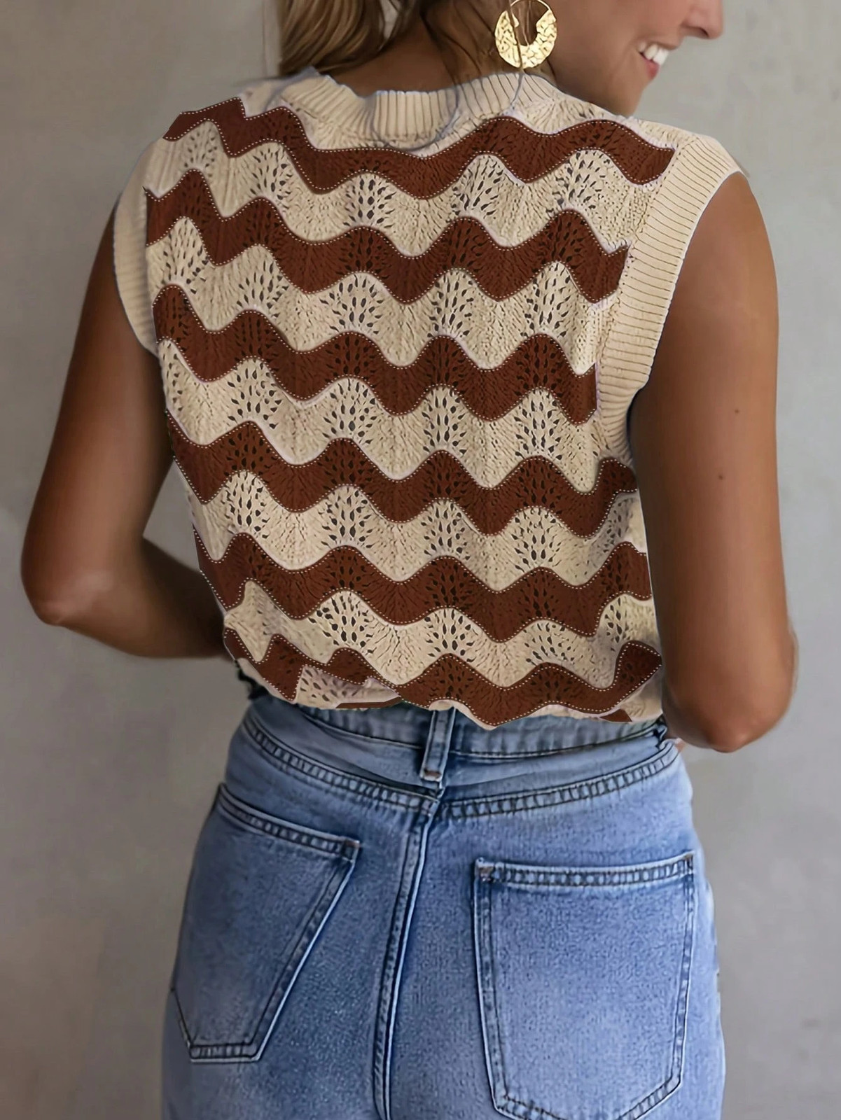Colour Block Striped Mesh Jumper Plus Size Ladies Cheap24