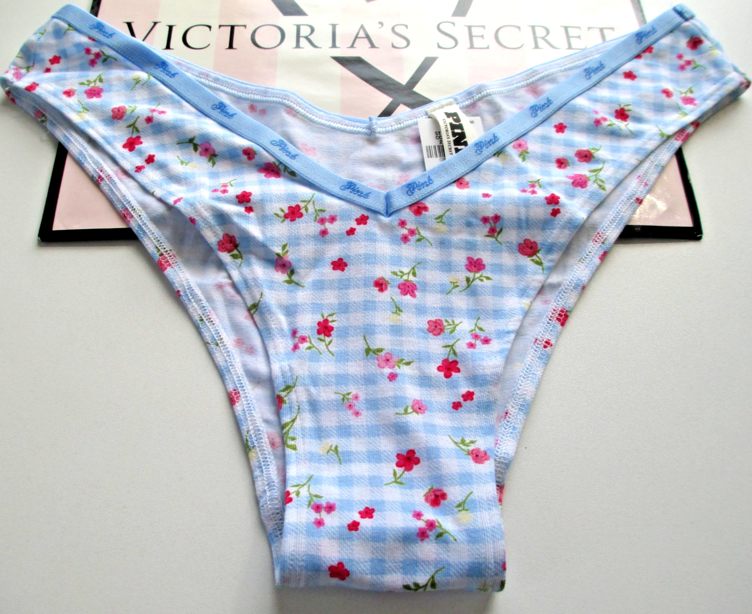 VICTORIA’S SECRET PINK Cotton Tanga High Leg Cheeky Panty S M L XL Blue Gingham