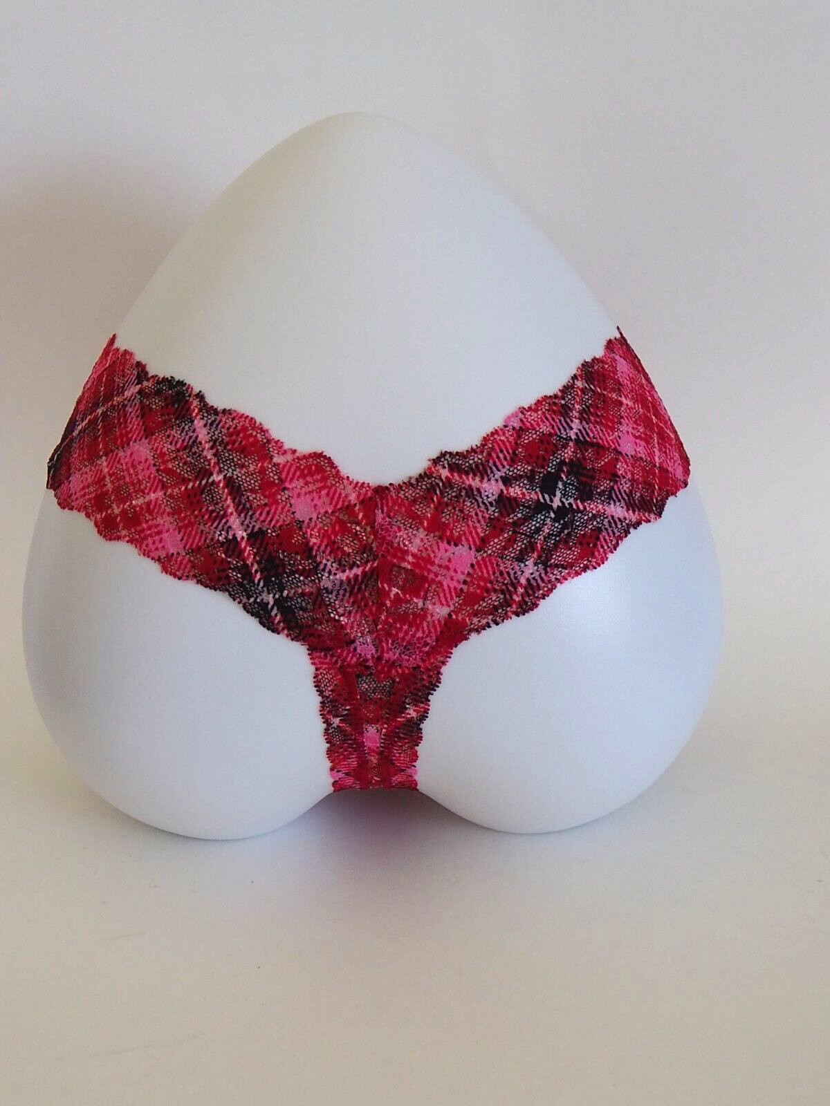 Victoria’s Secret Red – Black Plaid Lace Thong Panty Size X Small NWT XS