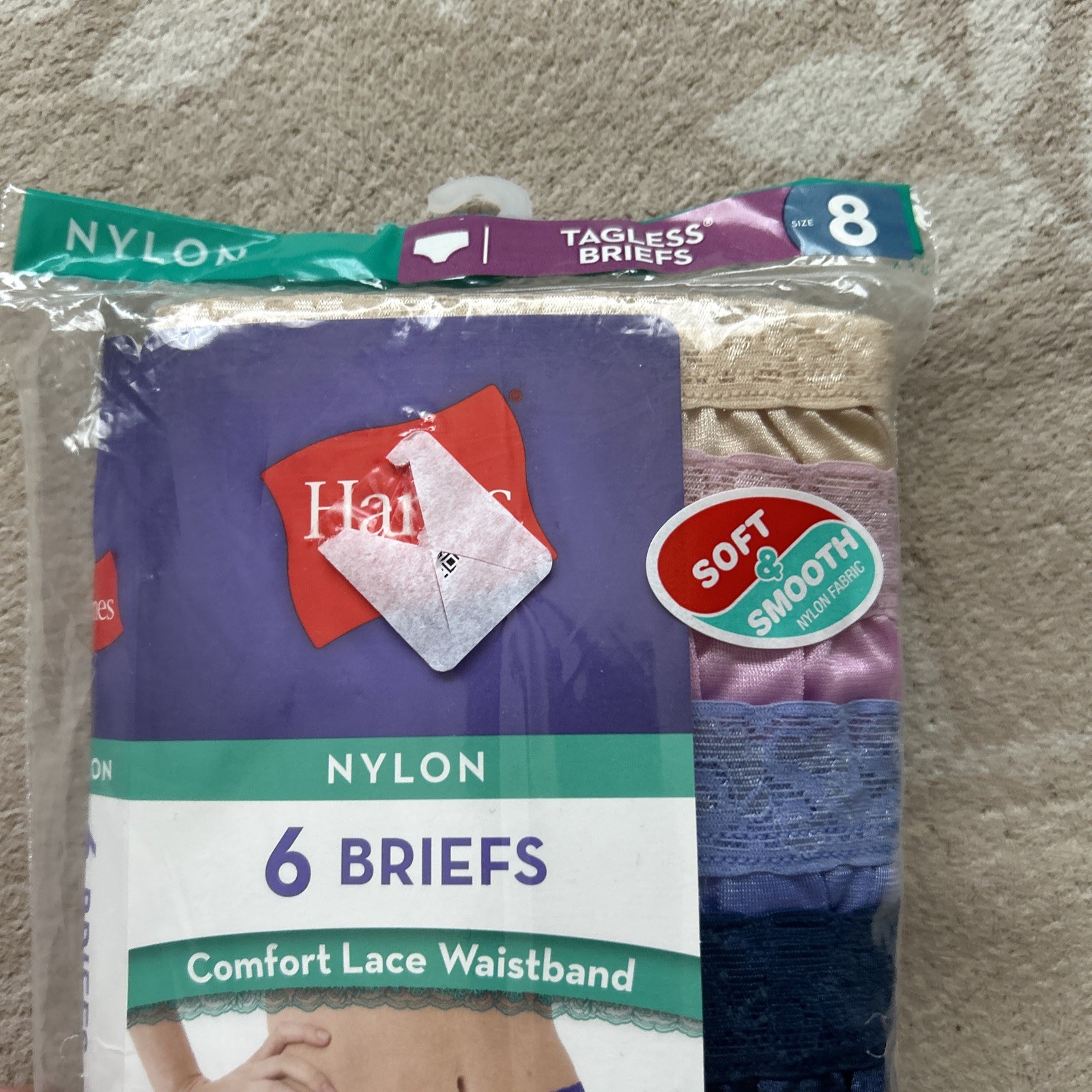 HANES NYLON BRIEFS LACE WAIST COTTON LINER TAGLESS 6 PACK WOMEN’S SIZE 8