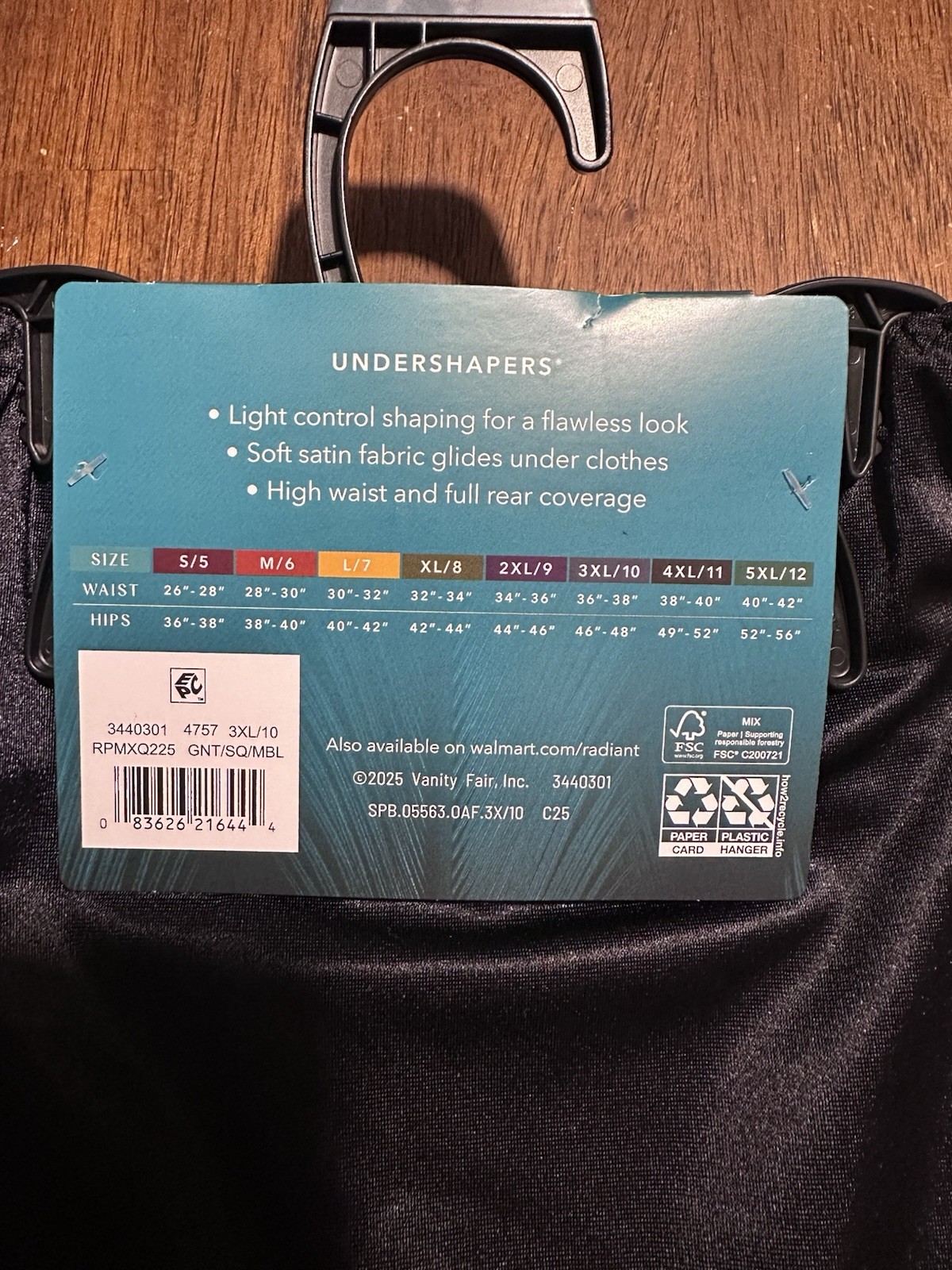 Vanity Fair Radiant Undershapers Brief 3 Pack 3XL/10 Black Burgundy Beige