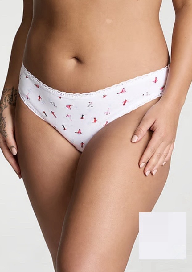 NWT Victoria Secret Lace Cotton White Ski Print Panty Size XL