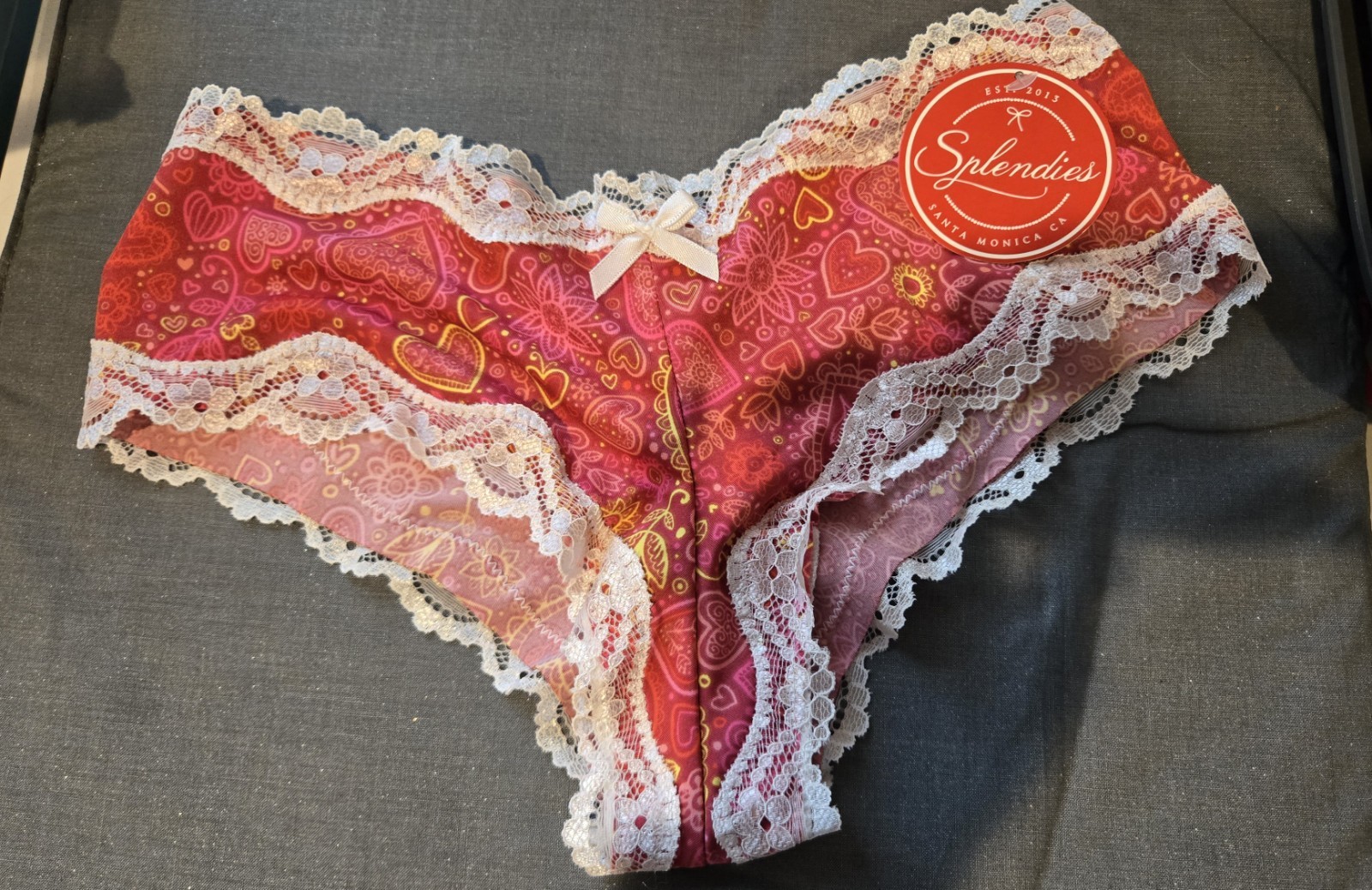 Splendies Panties Womens M MEDIUM Red Hearts Lace Trim Cheeky NEW NWT