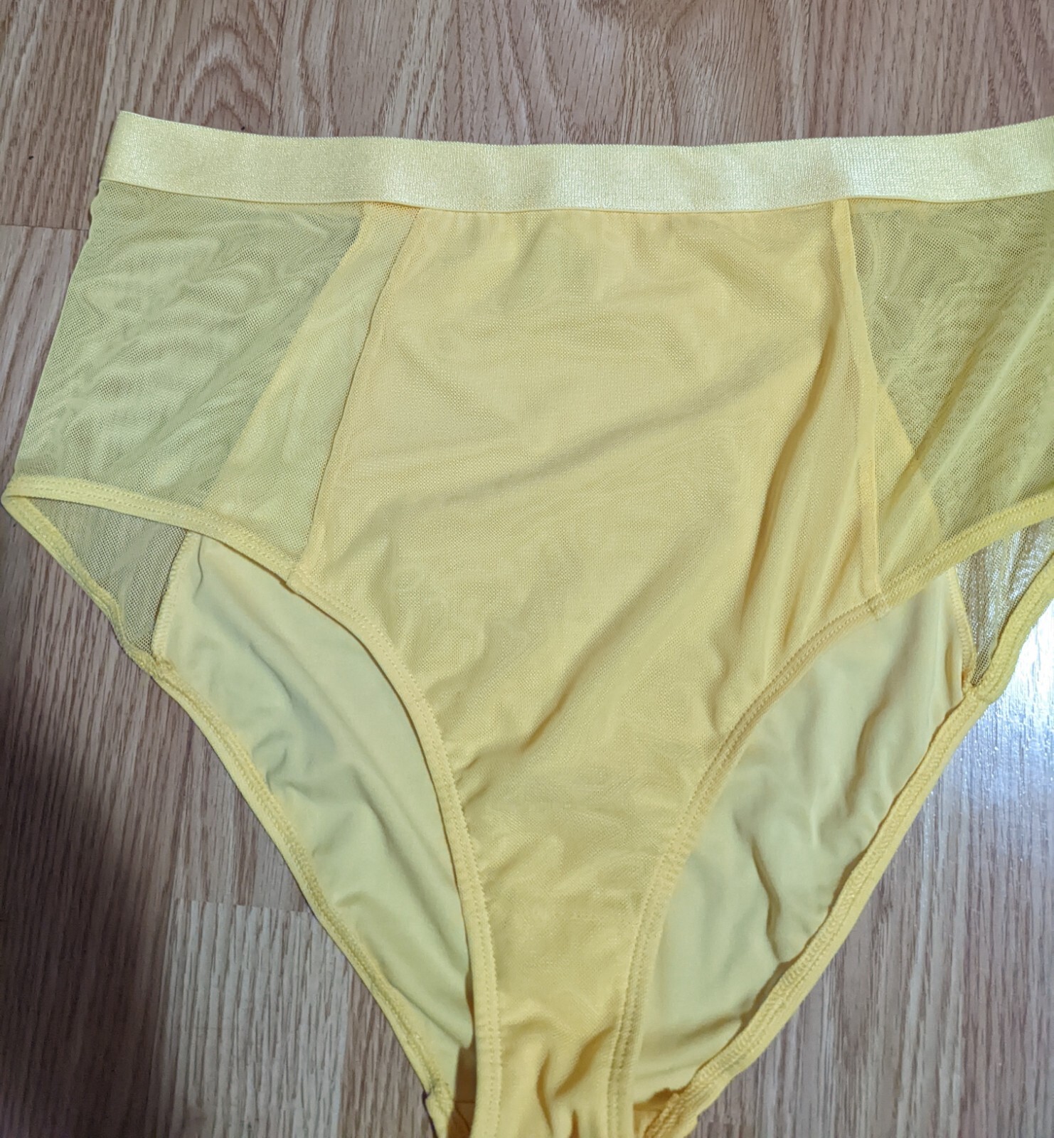 Moons & Junes High Waist Panties L Ewe Brief Yellow Sheer Mesh Panel