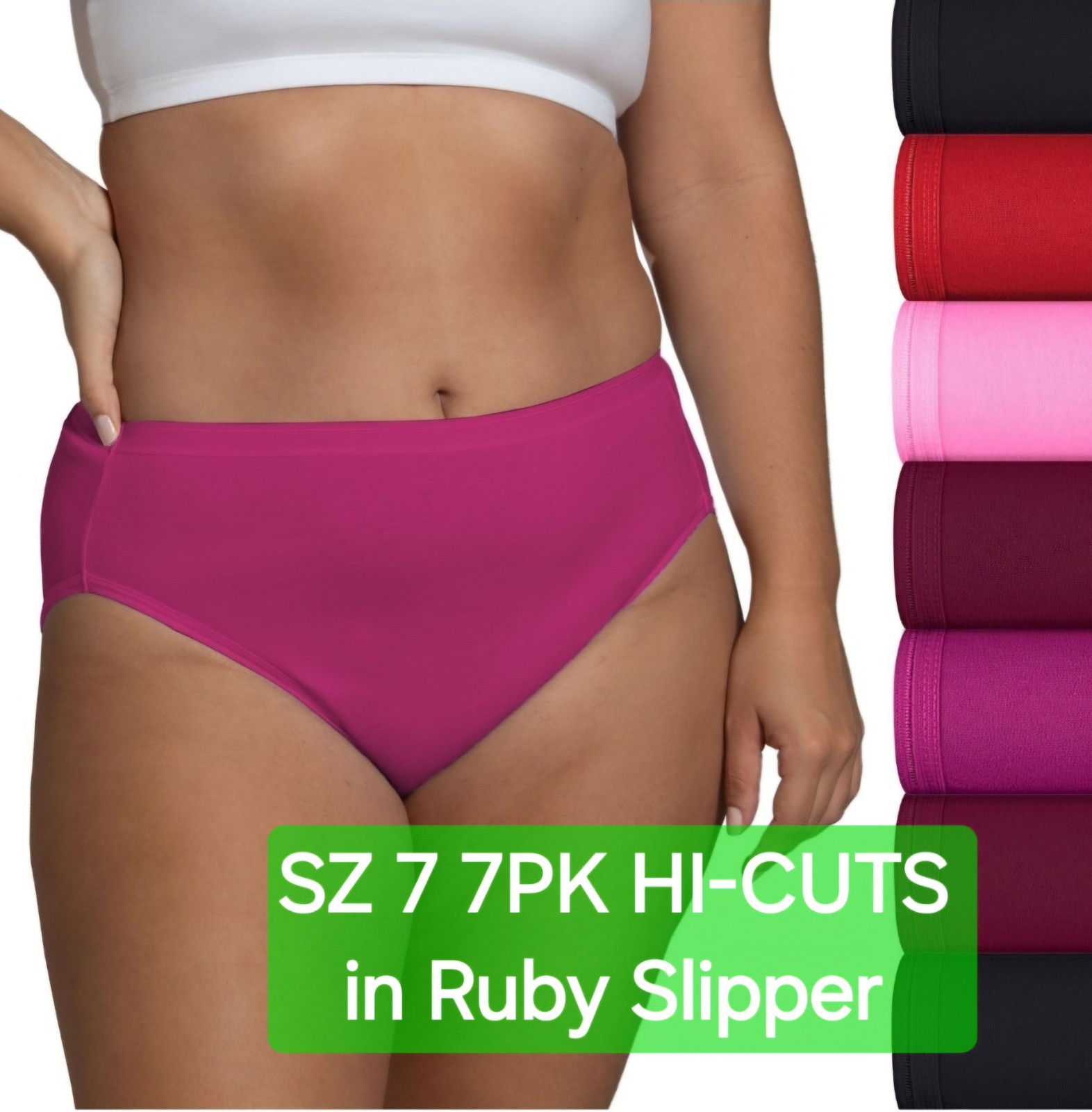 SZ 7 Fruit of the Loom SIGNATURE HI-CUTS 7PK 100% Cotton in RubySlipper7 + Gift