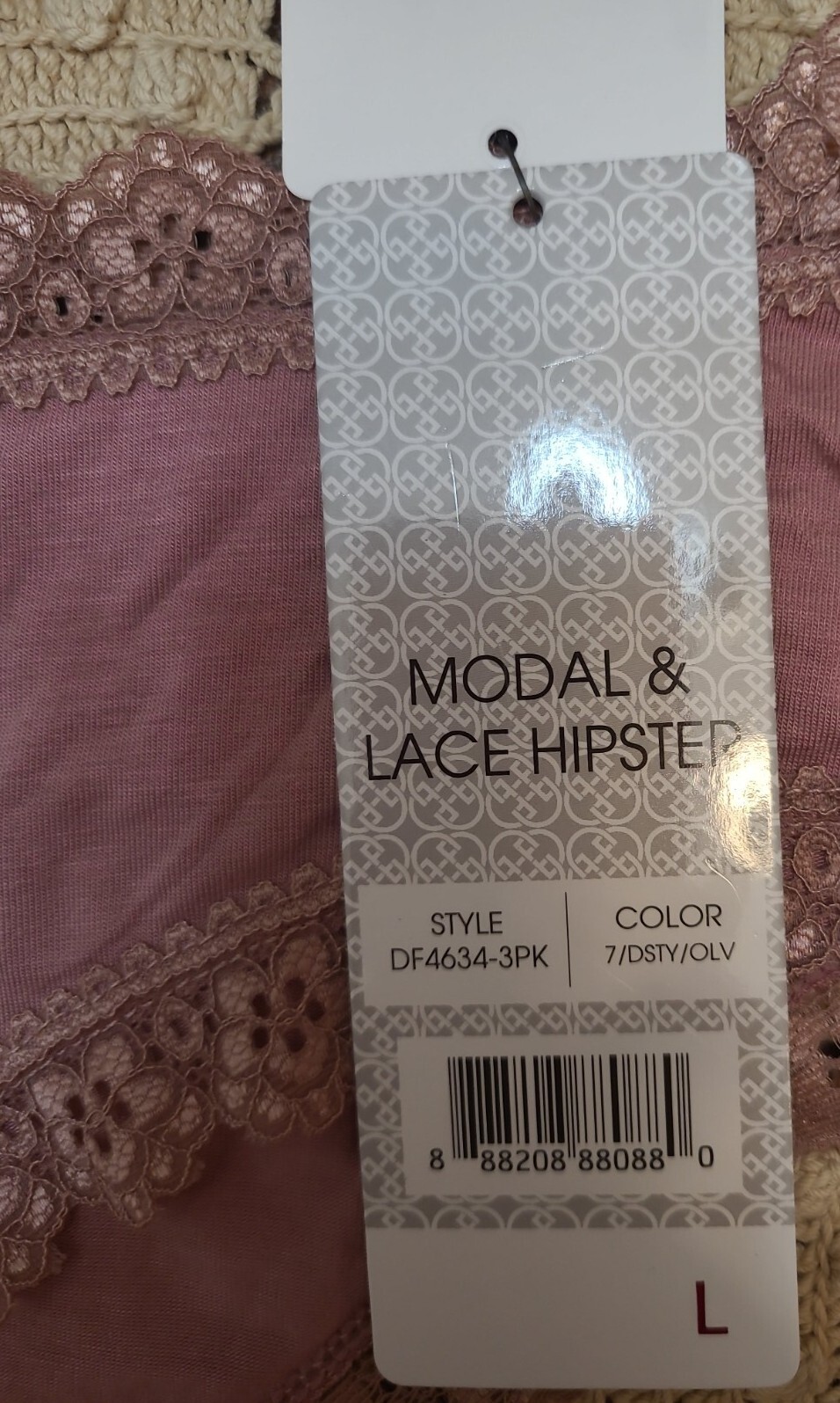 DAISY FUENTES Dusty Rose Bow/ Lace SeXy Hipster Panties Lingerie, 7/L ~ NWT