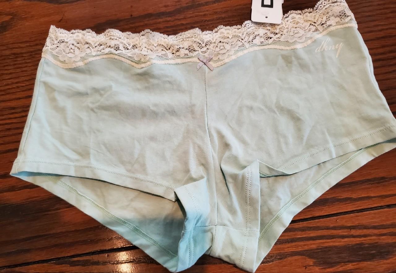 NWT RARE DKNY COTTON BOYSHORT PANTIES STRETCH LACE WAISTBAND 545114 4FC AQUA M