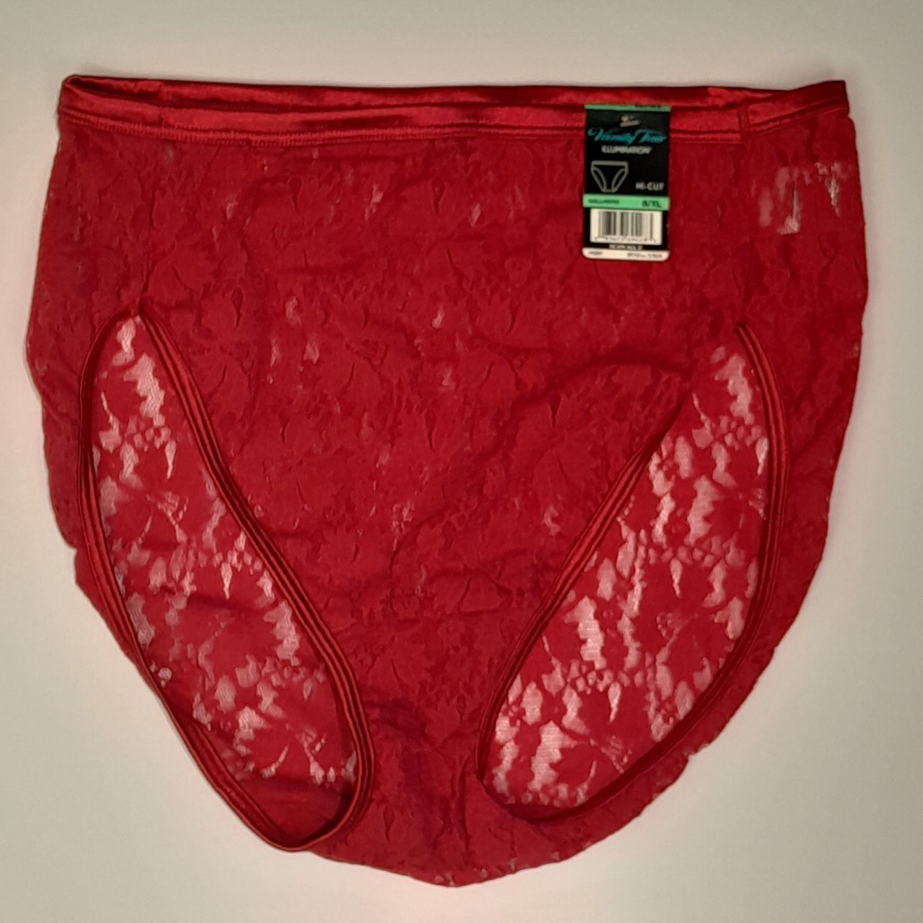 3 Vanity Fair Illumination High Cut Panties 8 XL Red/Navy Lace Satin Trim NWT