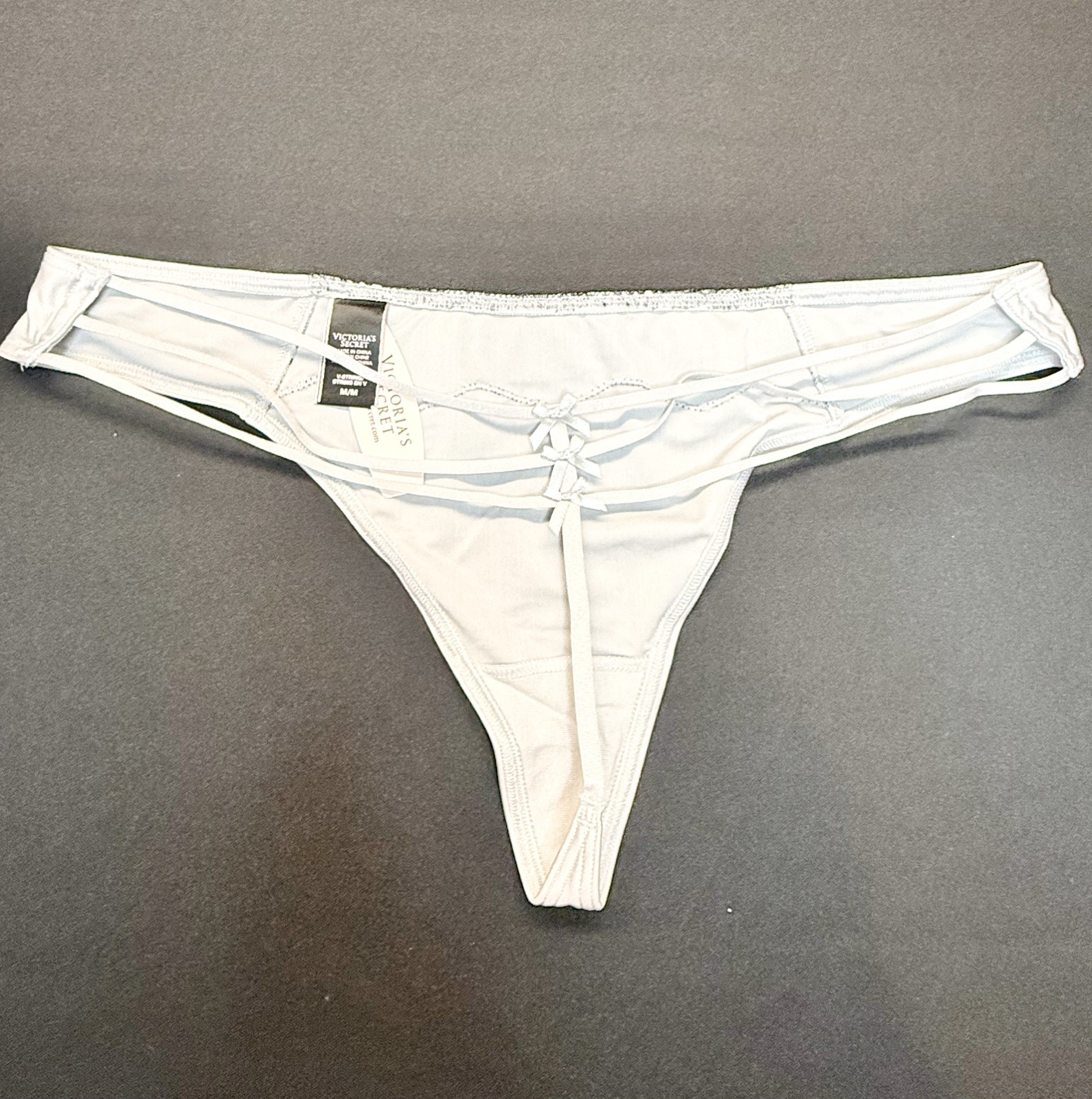 2015 Victorias Secret Very Sexy Triple Strappy Lace Trim V-string Panty Grey MED
