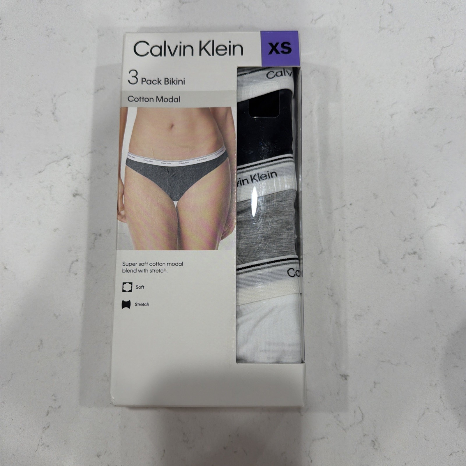 Calvin Klein womens 3 pack bikini underwear XS cotton modal black gray white CK