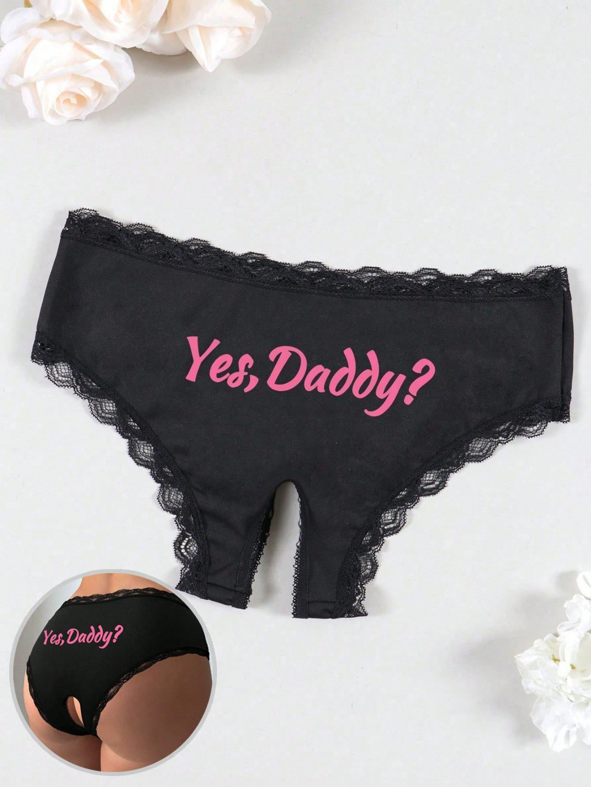 Women’s Yes Daddy BDSM Dom Open Back Backless Sexy Sissy Lingerie Brief Panty