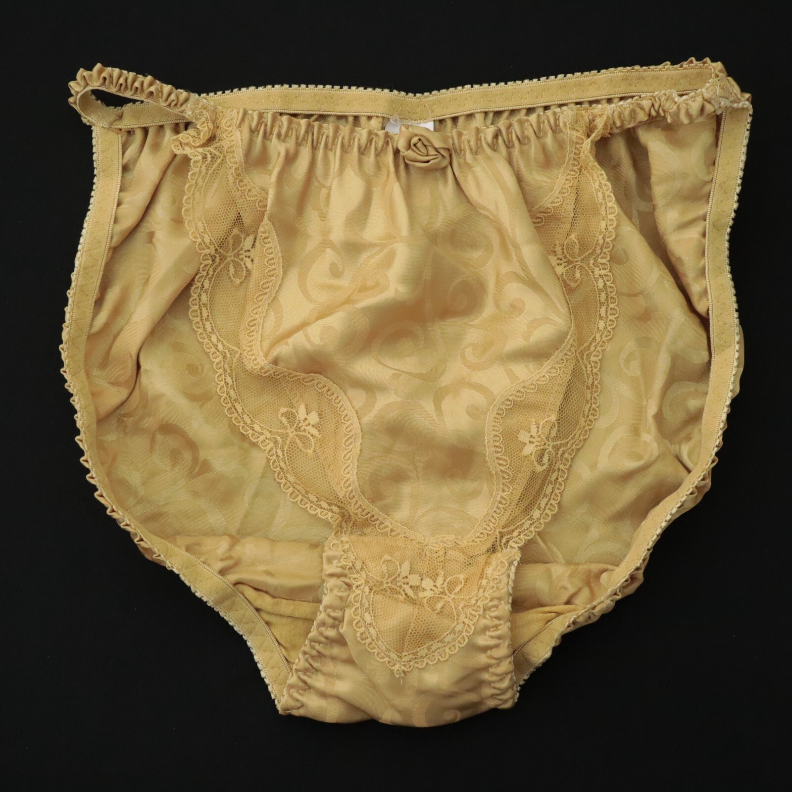 NEW VINTAGE 90s Polyester Satin String Floral Lace Bikini Panty MEDIUM