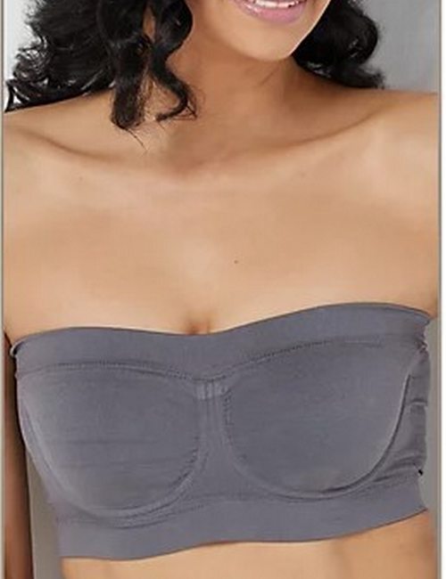 Breezies Grey M Strapless Underwire Bandeau Bra New Removable Pads