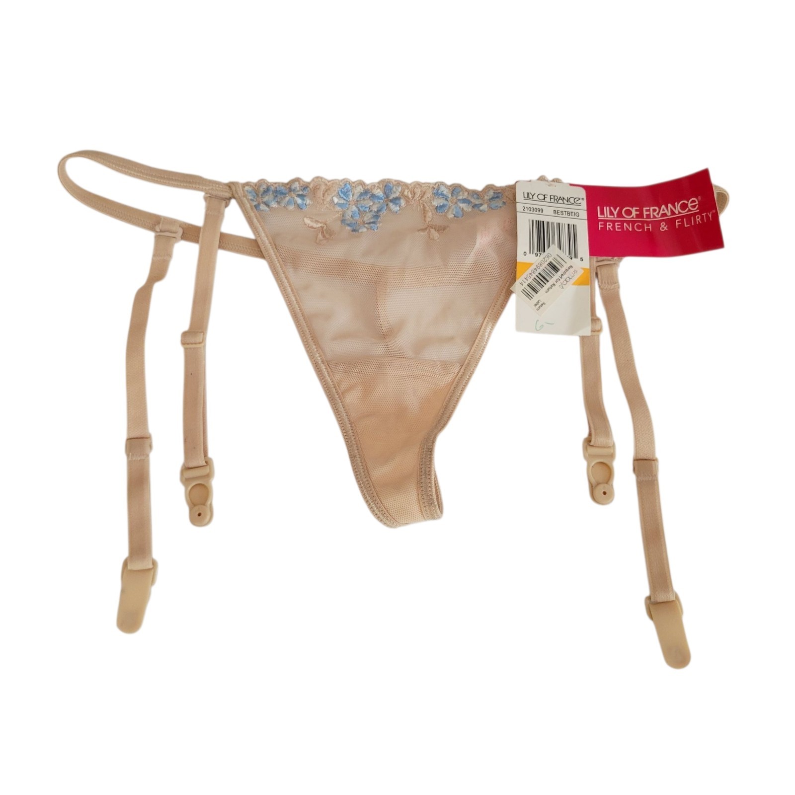 NWT Vintage Y2K Lily Of France Nude Floral Garter Belt Thong G String SM