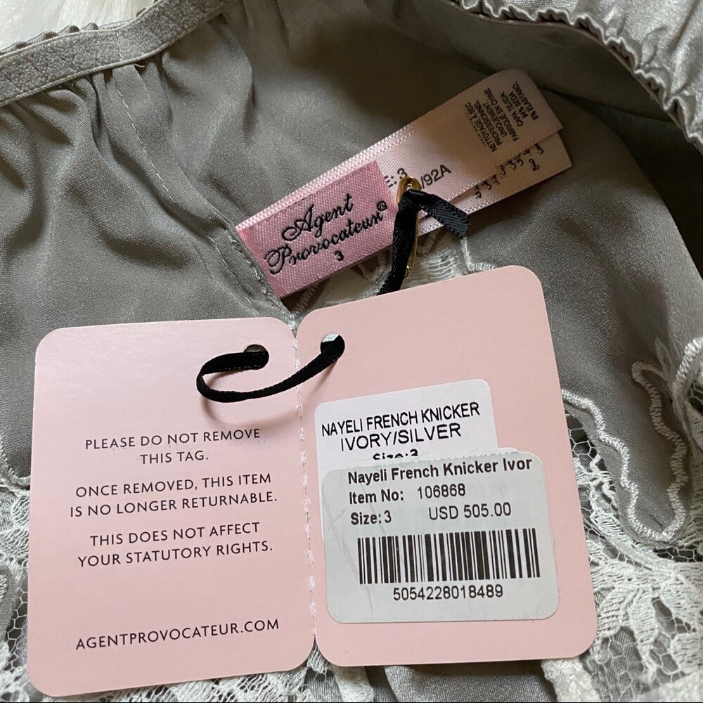 Agent Provocateur Nayeli Ivory Silver French Knicker Silk Brief AP3 M NWT $505