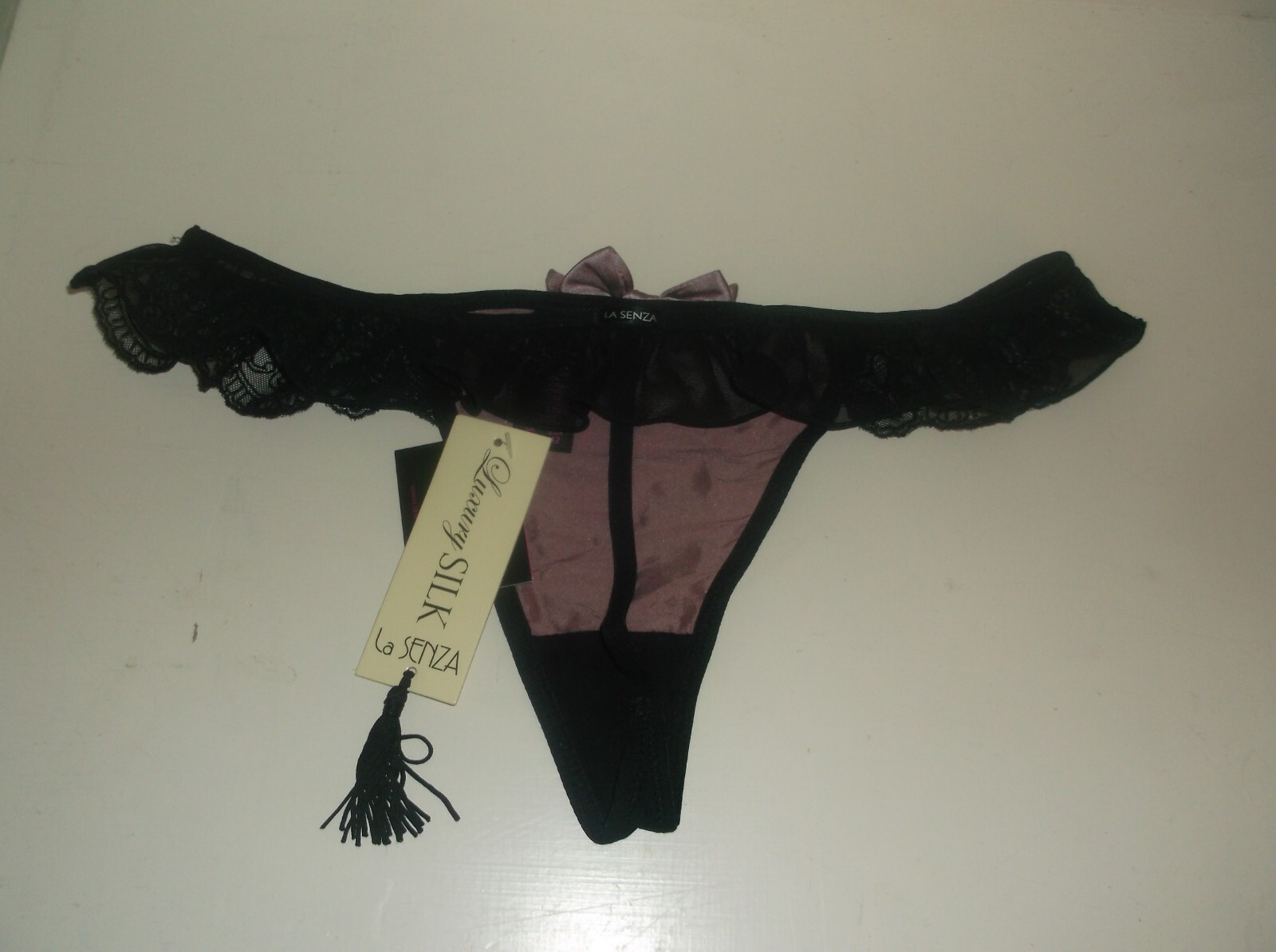 Bnwt La Senza Thong 14 16 18 Blush Silk Black Lace