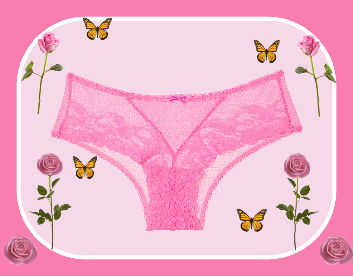 M Spring Taffy Pink Rose Floral ALL MESH Dot Victorias Secret CHEEKY Brief Panty