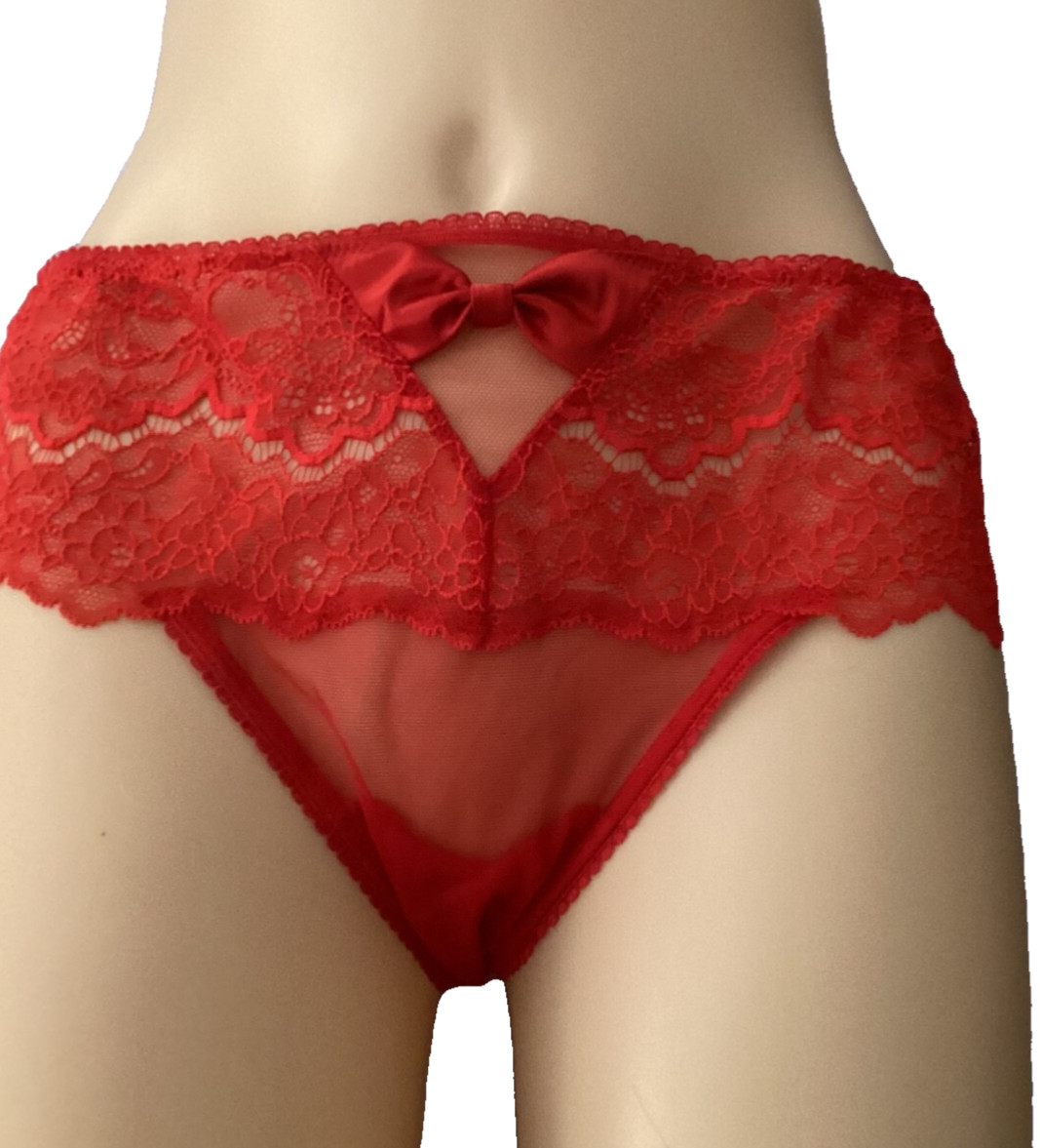 Victoria’s Secret Dream Angels Red Bow Wide Side Thong Panty size L Floral Lace