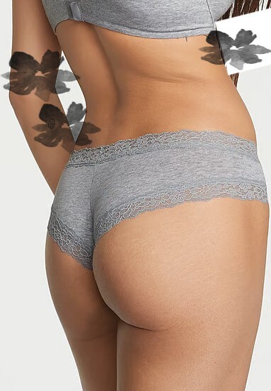 L Heather Grey Victoria’s Secret Stretch Cotton Lace-Waist & Leg Cheeky Pantie
