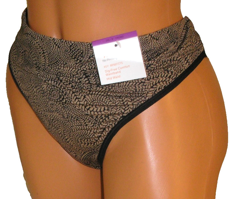 Panties Lingerie Warners No Pinch No Problem Brown Thong Sz 9 2XL Adult Gift
