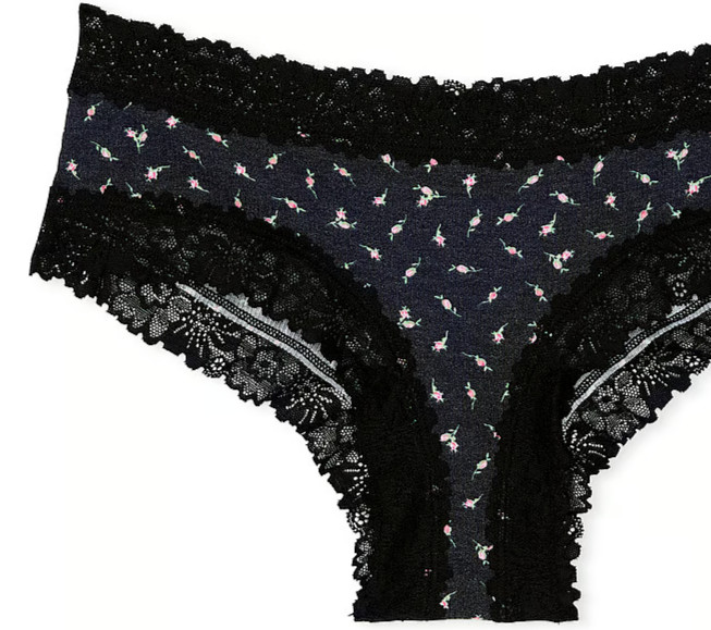 M Black Rose Rib Victoria’s Secret PINK WINK Lace-Waist & Leg Cheeky Pantie