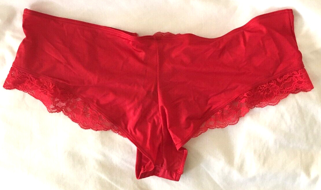 Victoria’s Secret Red Micro Lace Inset Cheeky Panty Size M Logo V Solid Color