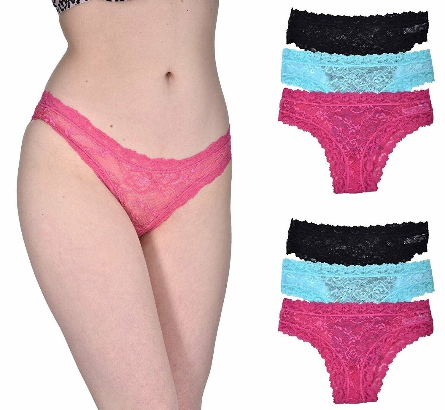Elle Women’s Lace Tanga Panties – Premium Quality 6-Pack 100% Nylon with Lace…