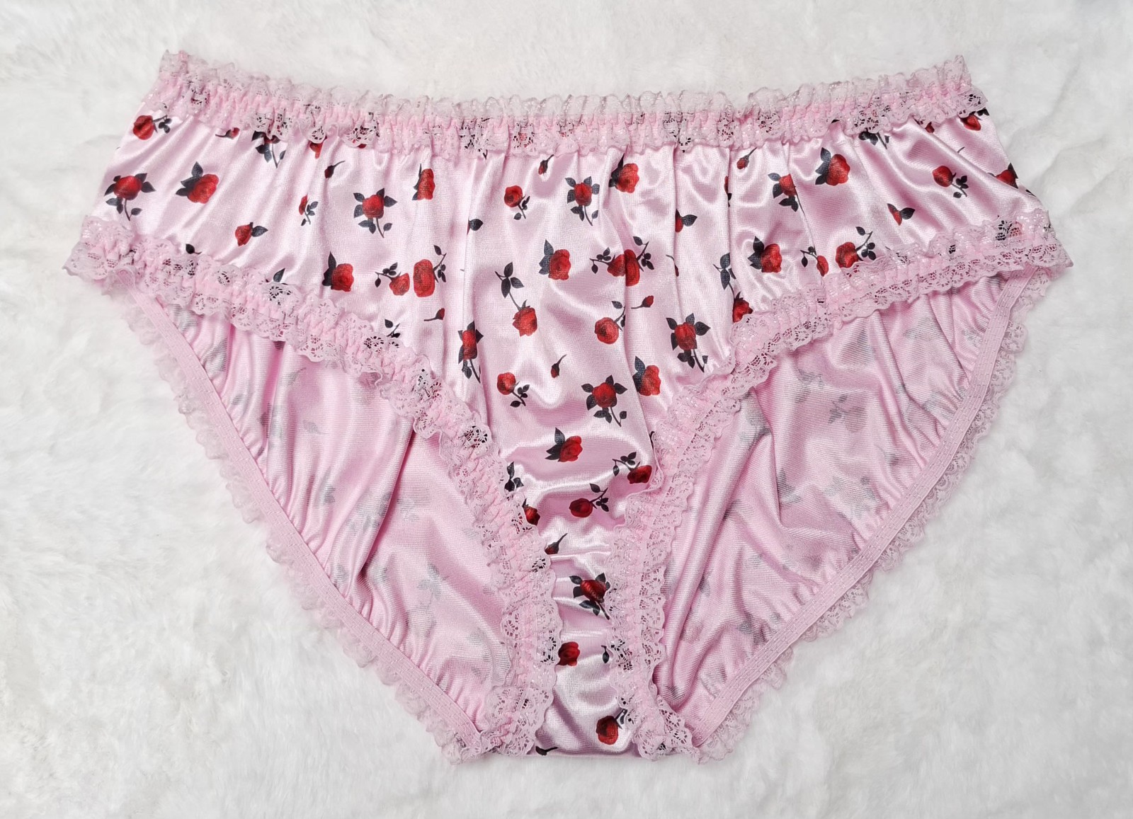 💖 Floral Silky Soft Glossy Stretch Satin Comfort Sissy Panties Briefs L 12-14