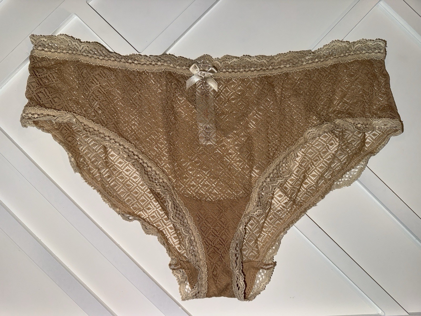 Gilligan & O’Malley Beige Panty Brief Sheer With Lace Trim Medium Nwot