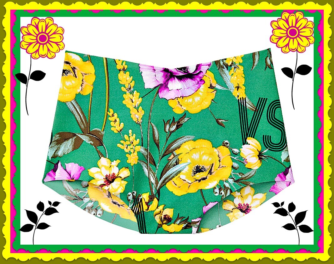 XL Green Floral LOGO NO SHOW Edges Victorias Secret High Waist MIDI Brief Panty
