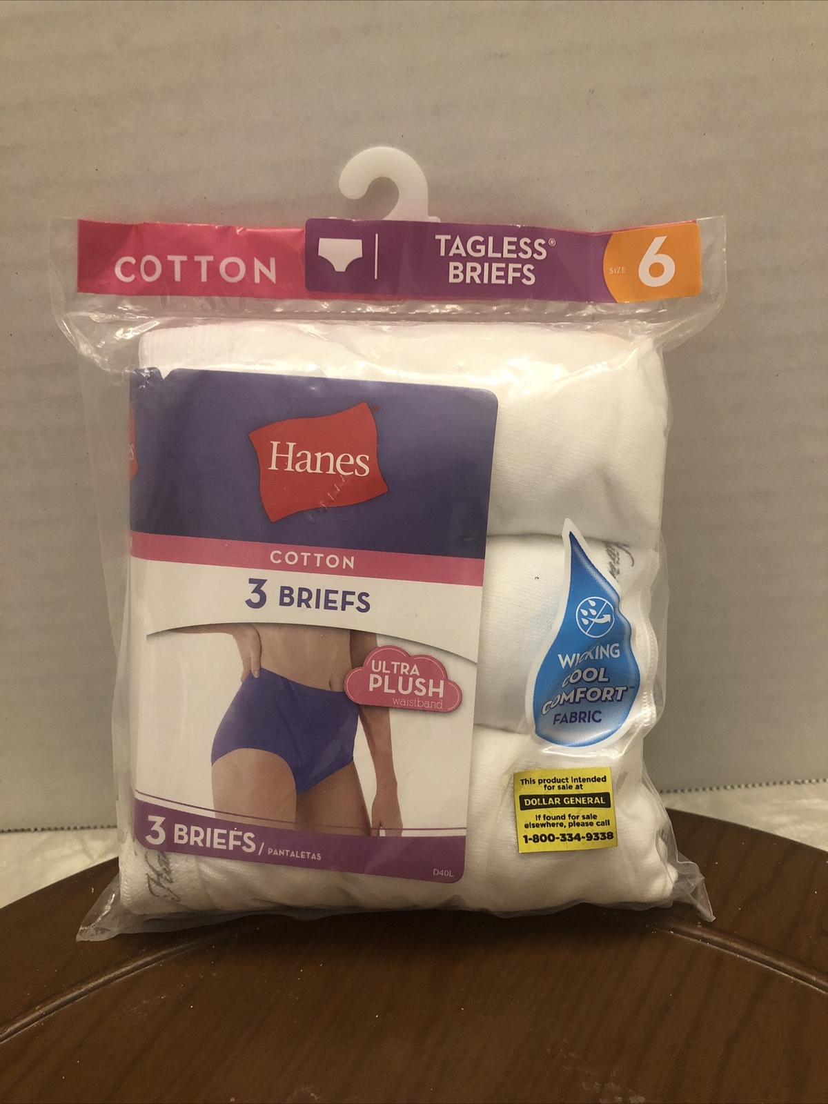 New Hanes 3-Pack Cotton Briefs,Wicking Cool Comfort Fabric,Size 6,Tagless