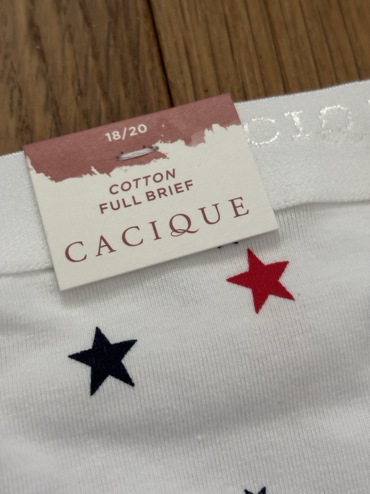 Plus Size 18/20 Lane Bryant Cacique Full Brief Cotton Panty Red White Blue Stars