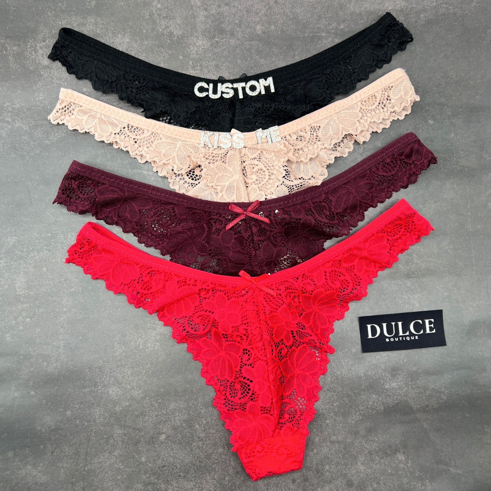 Custom Boyfriend Name Thong Lace Panties Personalised Crystal Letters Underwear