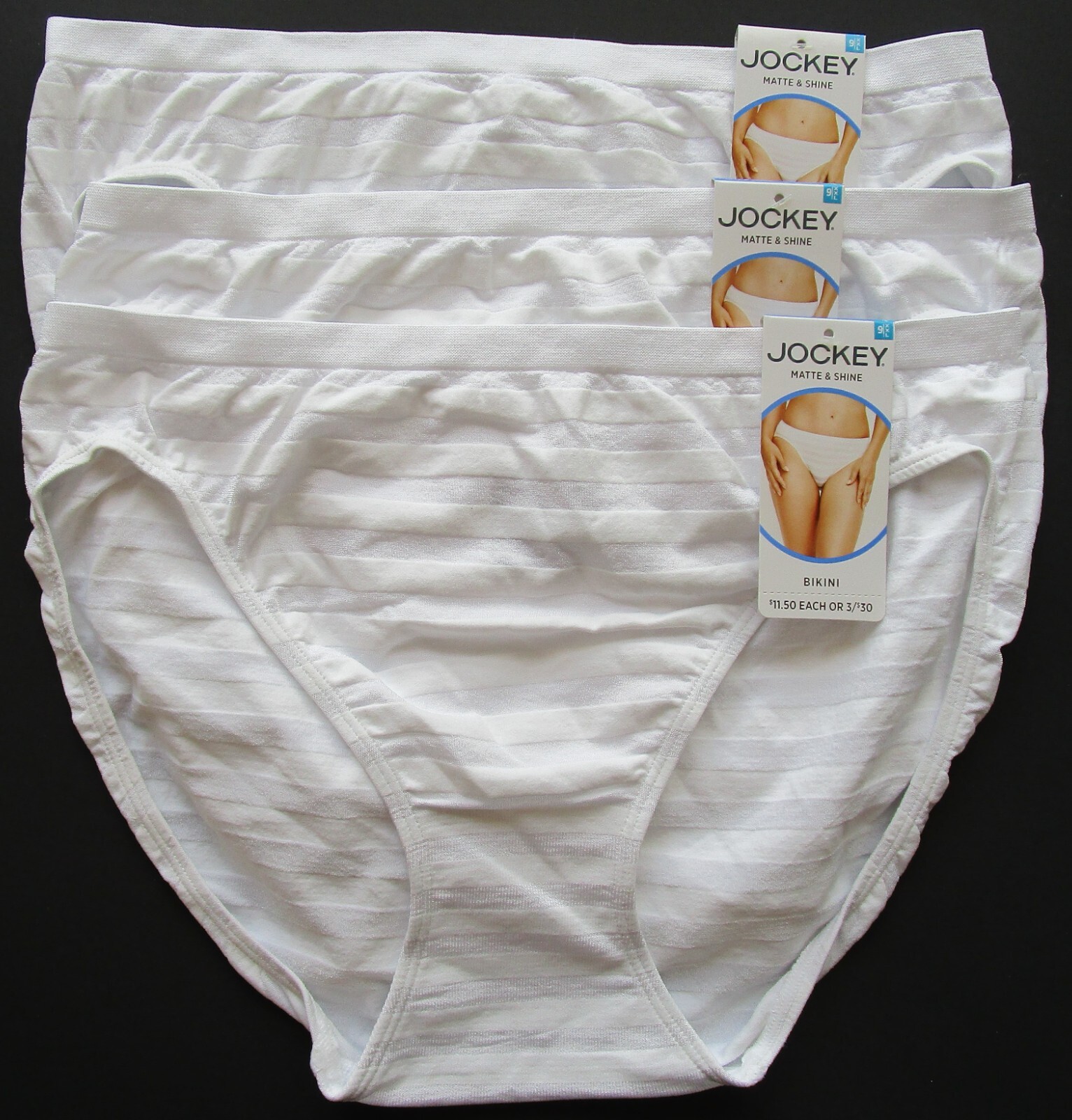 Jockey Matte & Shine Bikini Pantie 3 Pack Style 001305 Size 9 XXL NWT MSRP $30