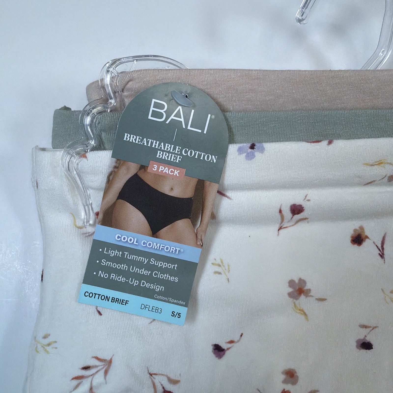 Bali Breathable Cotton Brief 3 Pack Women S/5 Cool Comfort DFLEB3 Floral Solids