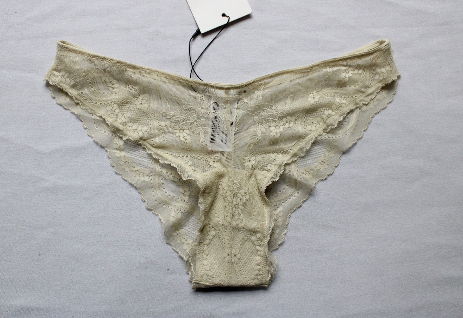 Zara Women’s Mid-Rise Floral Sheer Lace Bikini Panty ZG3 Cream Small NWT