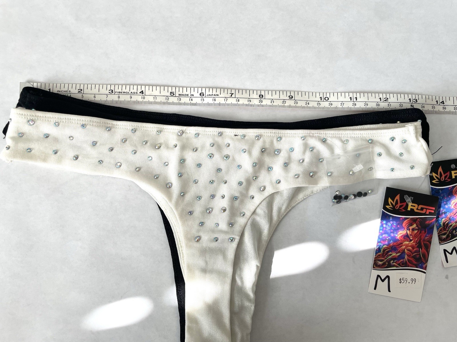 Shiny Glitter Thong High Cut Party Rave Bottoms Pole Dance Clubwear M Rhinestone