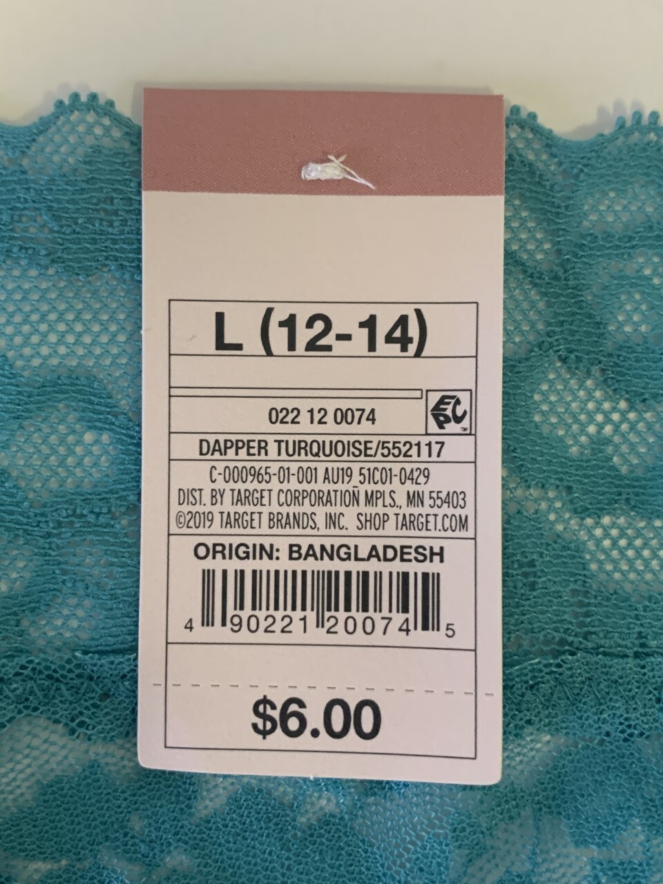 Auden Women’s All Over Lace Thong Turquoise (L 12-14)