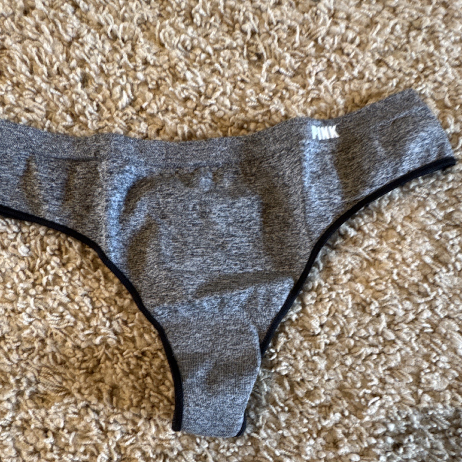 PINK Victoria’s Secret Gray & Black Thong Panties Medium Stretch Blended Fabric