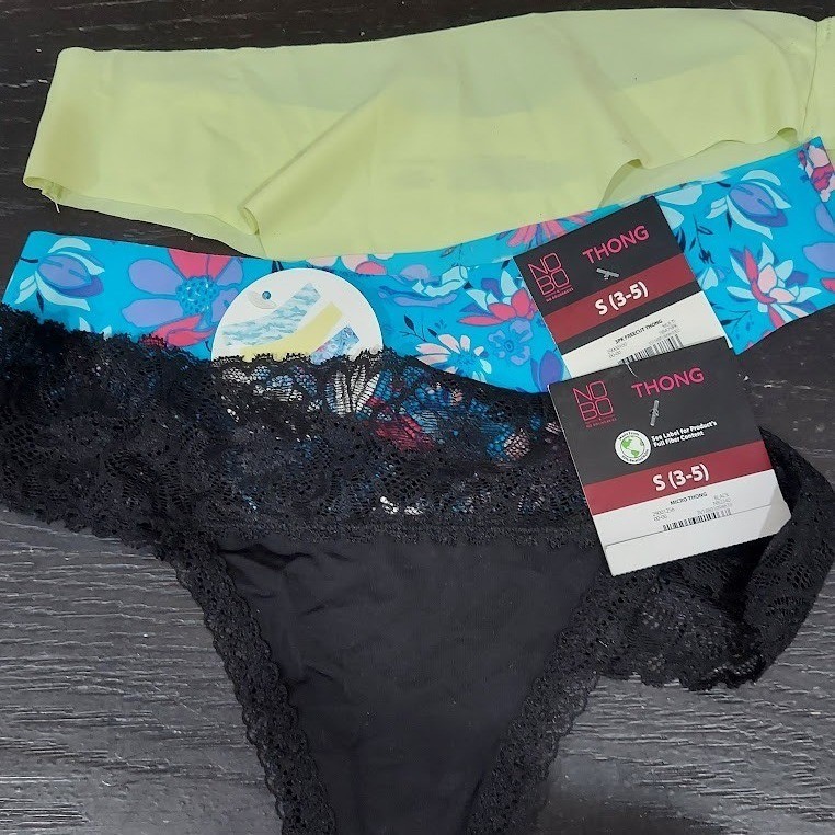 No Boundaries Womens 3 Pack Thong Underwear Black Lace Floral Neon Green Sm 3-5